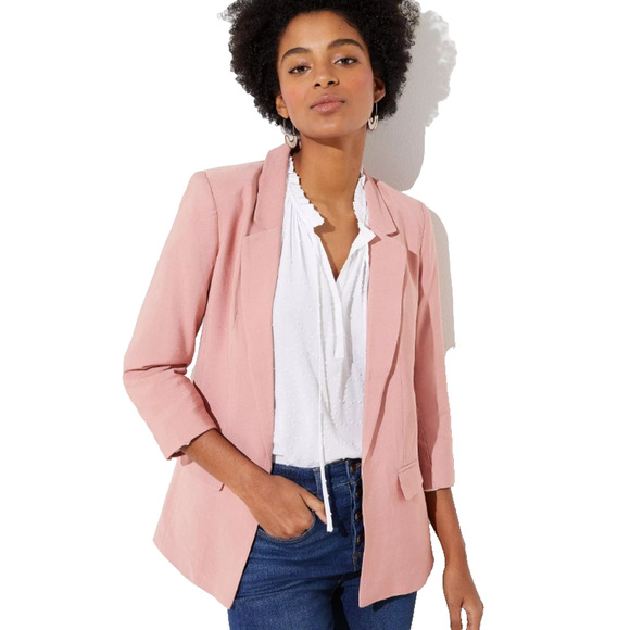 Loft Womens Blazer Jacket Open Front Salmon Pink Business Casual 3/4 Sleeve 2 XS - Picture 16 of 16